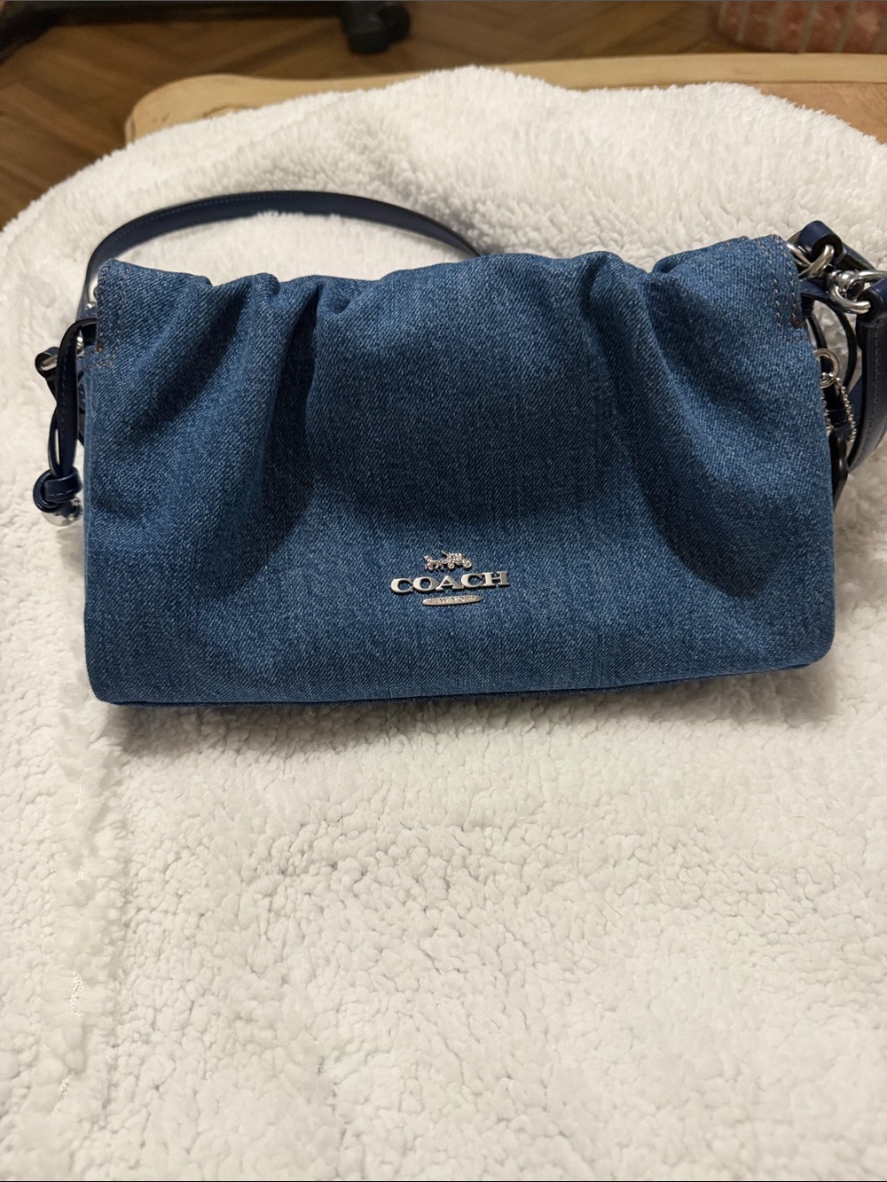 Coach Denim Ruched Crossbody in Blue with Navy Strap - Picture 6 of 8